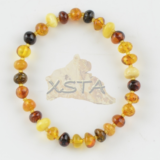 Baltic amber beads bracelet multi-colour polished Baltic amber beads bracelet multi-colour polished