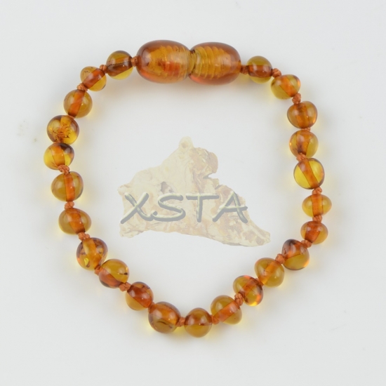 Amber teething bracelet baroque dark cognac polished Amber teething bracelet baroque dark cognac polished