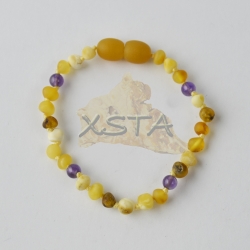Teething amber bracelet amethyst raw beads