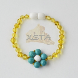 Teething amber bracelet turquoise onyx