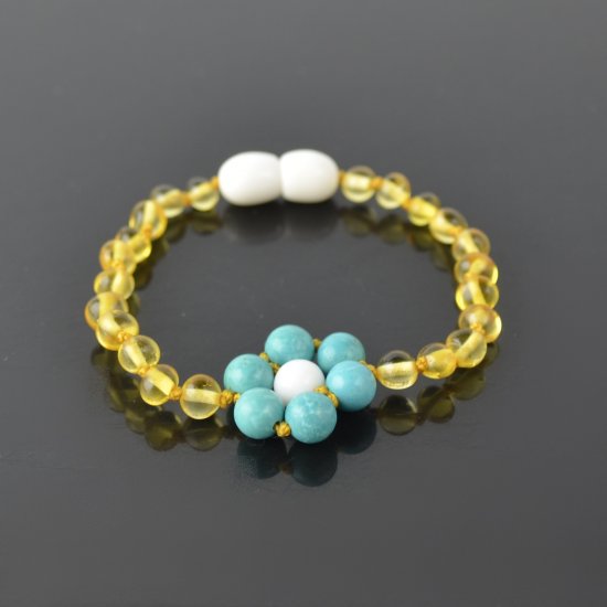 Teething amber bracelet turquoise onyx