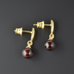 Cherry Baltic amber earrings silver-gold