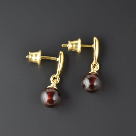 Cherry Baltic amber earrings silver-gold
