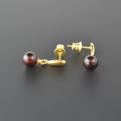 Cherry Baltic amber earrings silver-gold