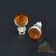 Stud amber earrings with Cognac color