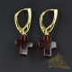 Cross amber earrings with silver-gold