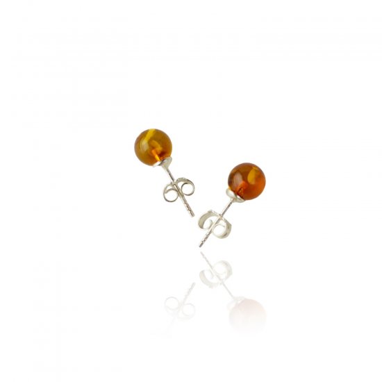 Cognac round amber earrings