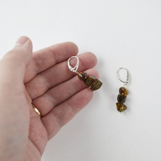 Irregular green amber earrings