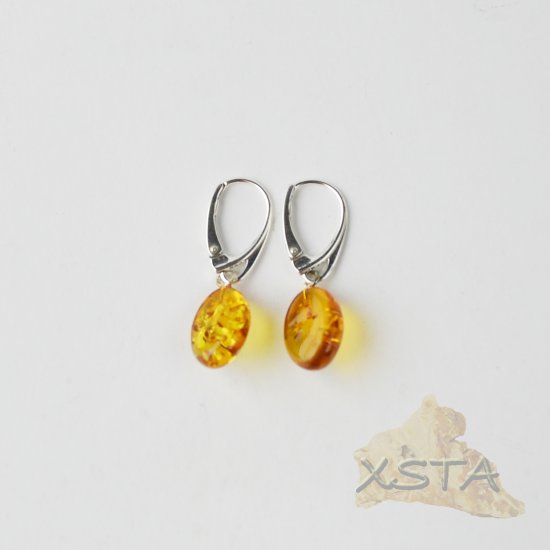 Medium long amber earrings with cognac beads