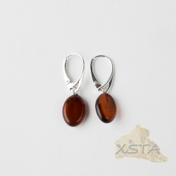 Medium long amber earrings with cherry beads