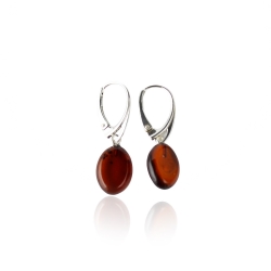 Medium long amber earrings with cherry beads Medium long amber earrings with cherry beads
