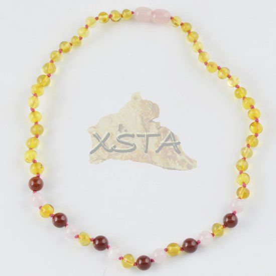 Teething necklace with quartz red jasper