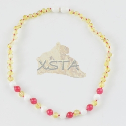 Teething amber necklace onyx garnet beads