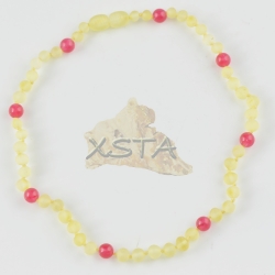 Teething amber necklace with pink garnet Teething amber necklace with pink garnet