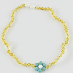Teething amber necklace onyx turquoise