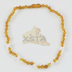 Teething amber necklace with quartz pure beads Teething amber necklace with quartz pure beads