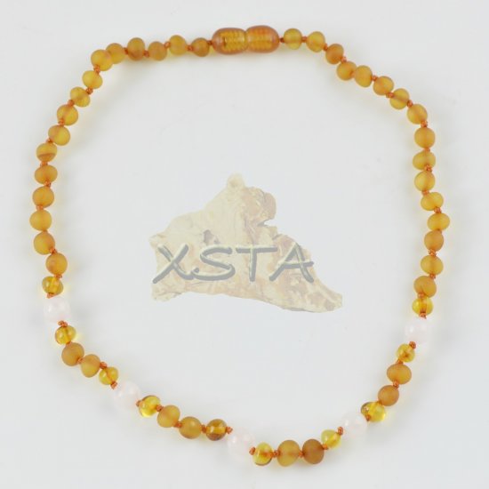 Teething amber necklace with quartz pure beads