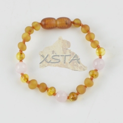 Teething amber bracelet with pink quartz Teething amber bracelet with pink quartz