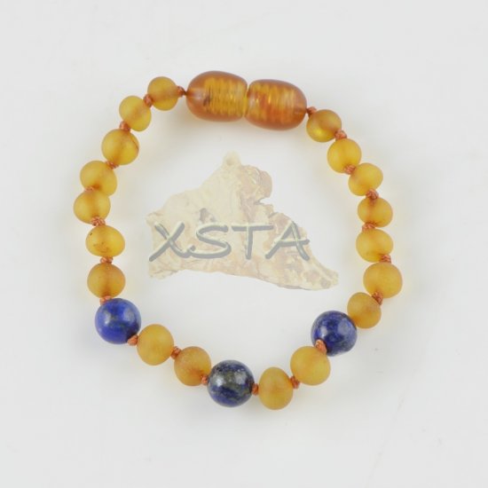 Teething amber bracelet with lapis lazuli