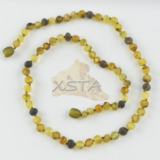 Amber necklace green baroque color Amber necklace green baroque color