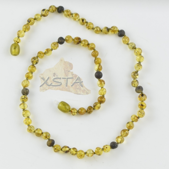 Amber necklace baroque polished green Amber necklace baroque polished green