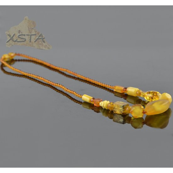 Amber necklace for adults mix cognac yellow