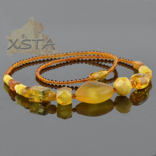 Amber necklace for adults mix cognac yellow