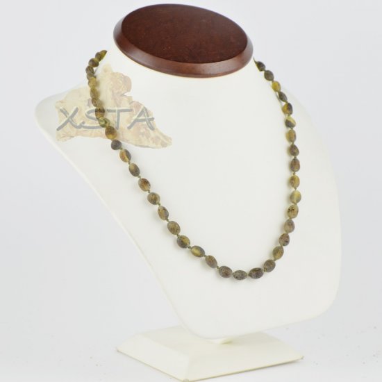 Amber necklace raw light green color 