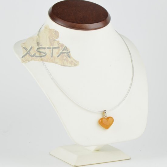Heart amber pendant with cord silver 925