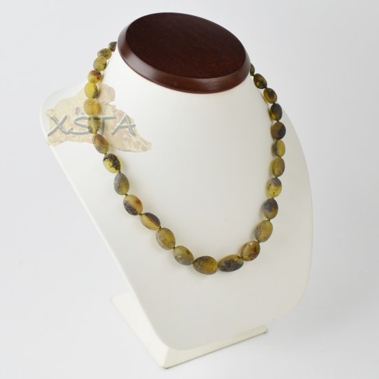Amber necklace raw olive green beads style