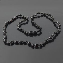Adults amber necklace black of beads 50 cm