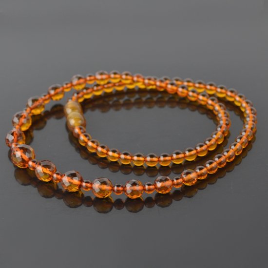 Amber necklace round faceted beads for women