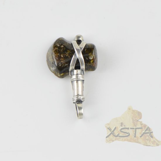 Natural Amber pendant sterling green