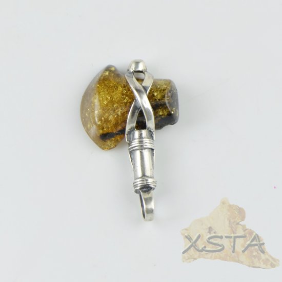 Amber pendant sterling natural green