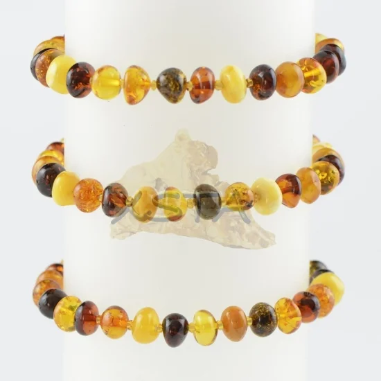 Baltic amber beads bracelet multi-colour polished