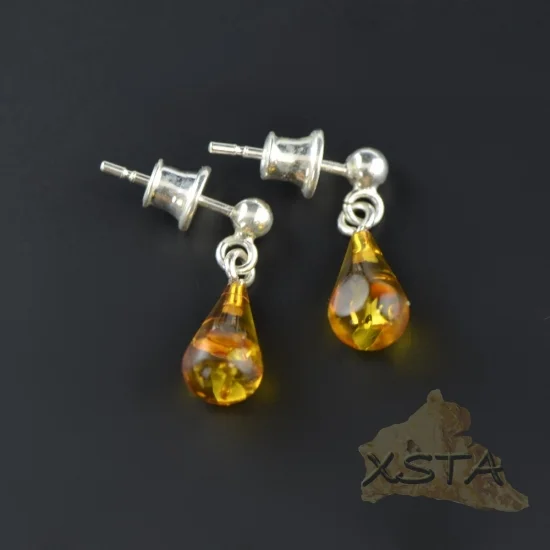 Drop shape amber earrings cognac color