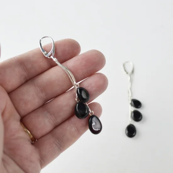 Black three piece Baltic amber earrings