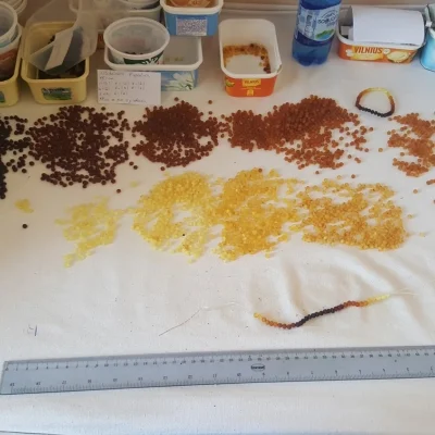 Moment in production. Color selection to make a rainbow amber bracelet