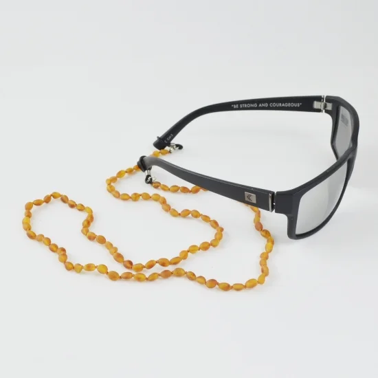 Olive amber necklace for glasses raw beads