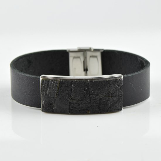 Black Baltic Amber with leather for men