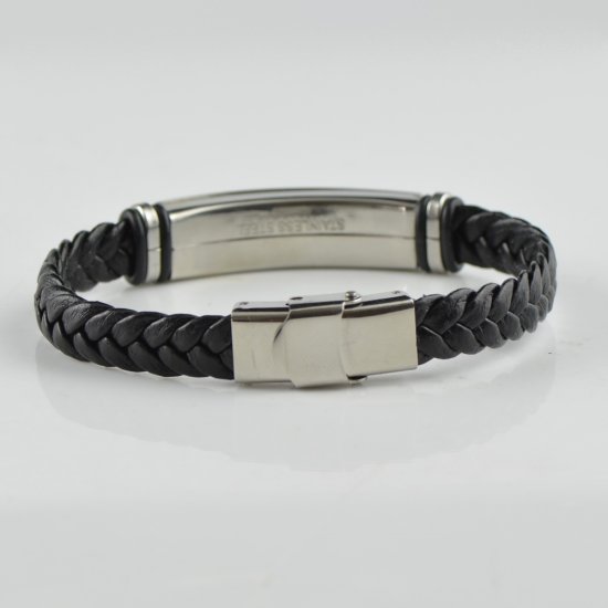 Black Wrap Leather natural Amber bracelet for men