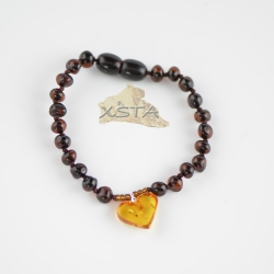 Cherry baroque bead bracelet with cognac heart