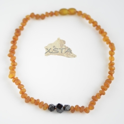 Raw baroque cognac beads with hexagon black bead