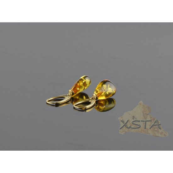 Amber earrings silver gold metal beads