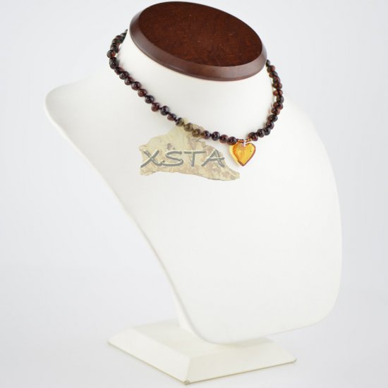 Cherry baroque bead necklace with cognac heart