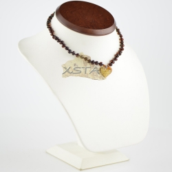 Cherry baroque bead necklace with green heart