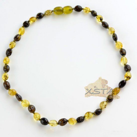 Dark and light green olive shape necklace for babies