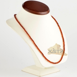 Dark cognac round bead long necklace