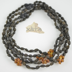 Raw dark green olive necklace with cognac flower Raw dark green olive necklace with cognac flower