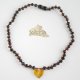 Cherry baroque bead necklace with cognac heart